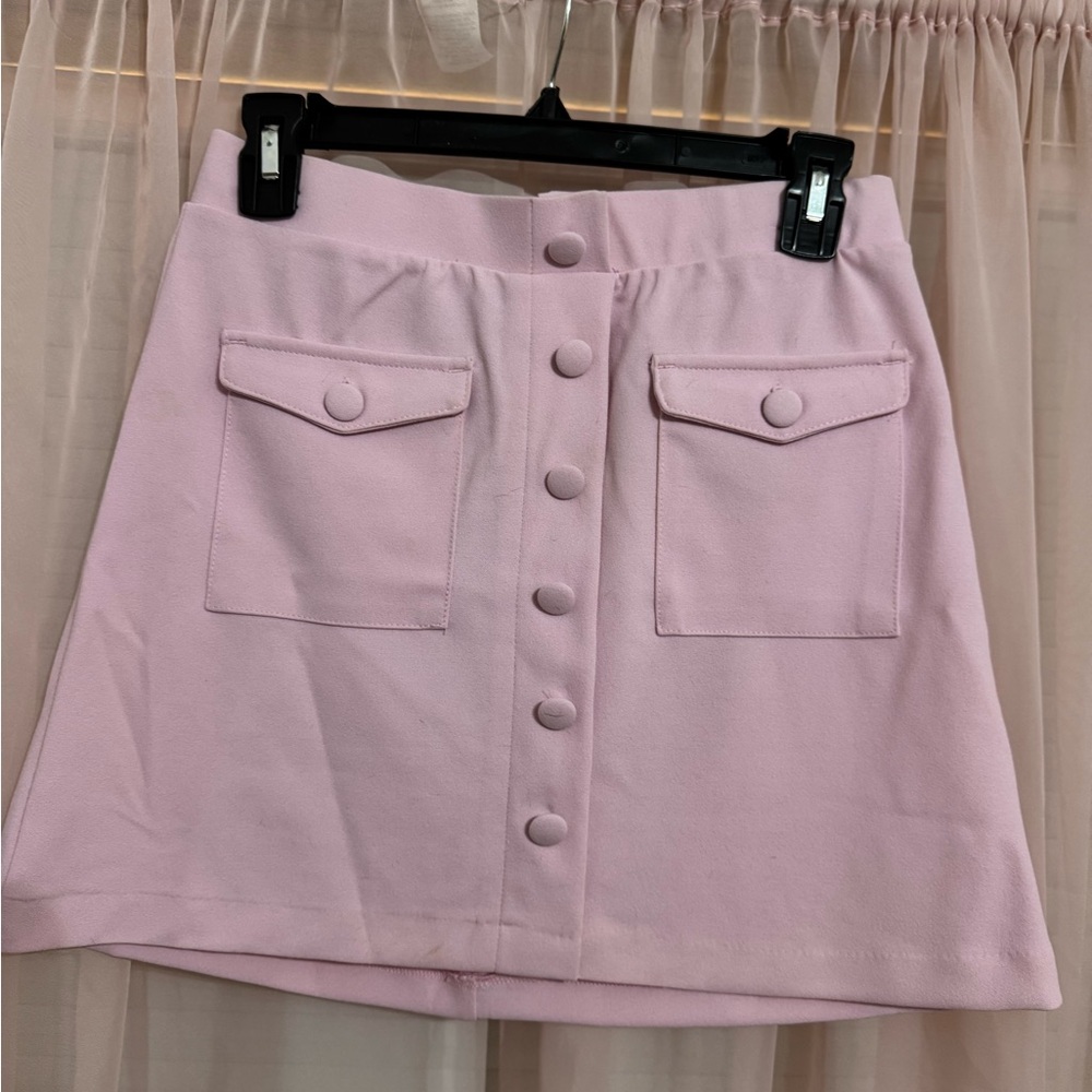 Pink Button-Front Skirt